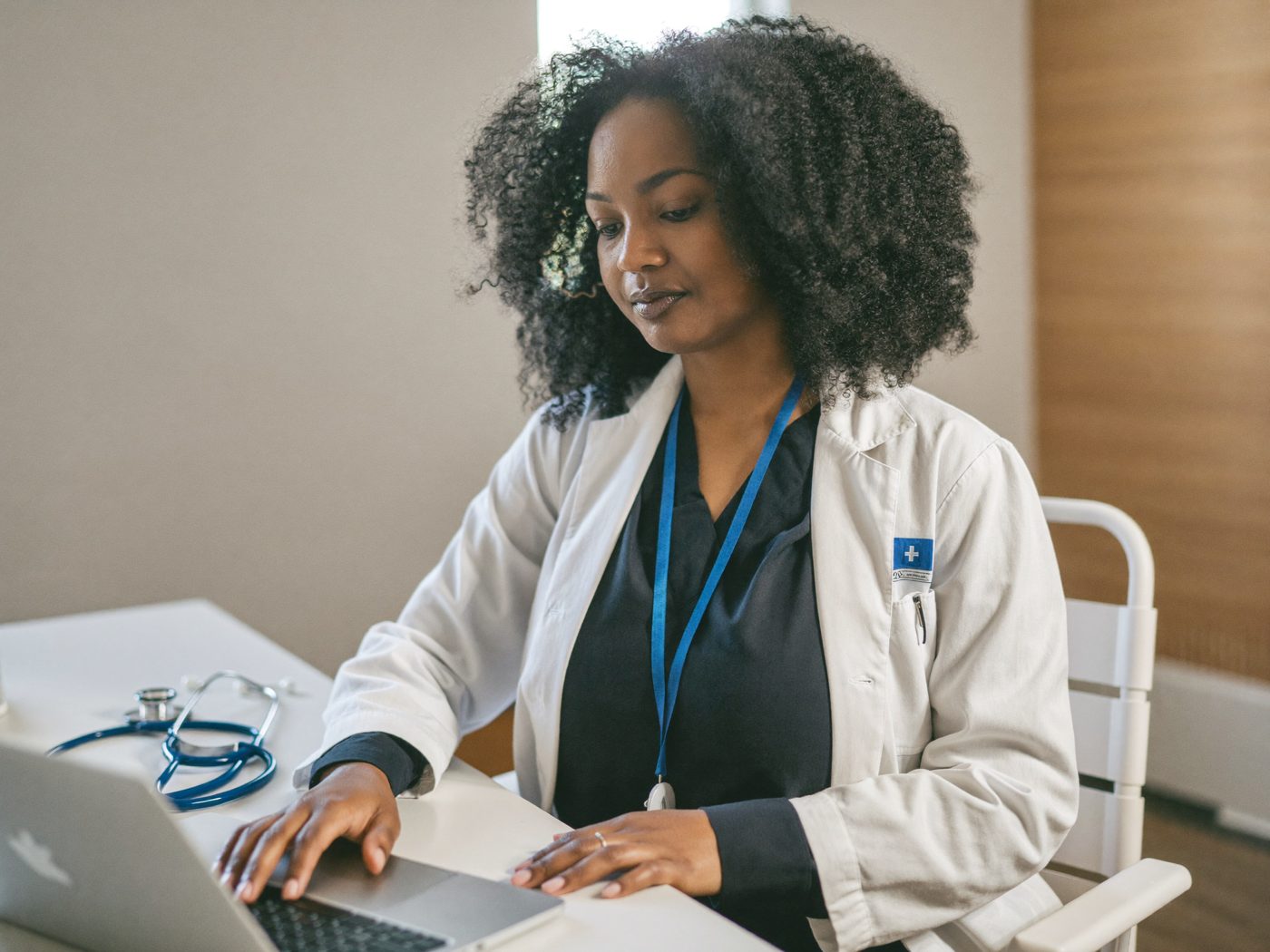 Illustrative: a clinician reviewing an intake