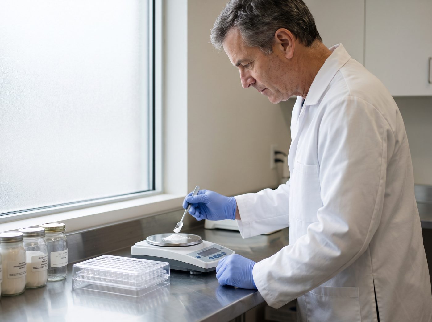 Illustrative: a pharmacist at the bench